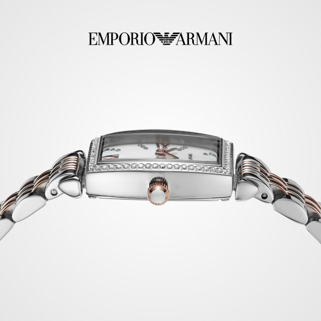 Emporio Armani Gianni T Bar White Mother Of Pearl Dial Two Tone Steel Strap Watch For Women - AR11519 - Image 7